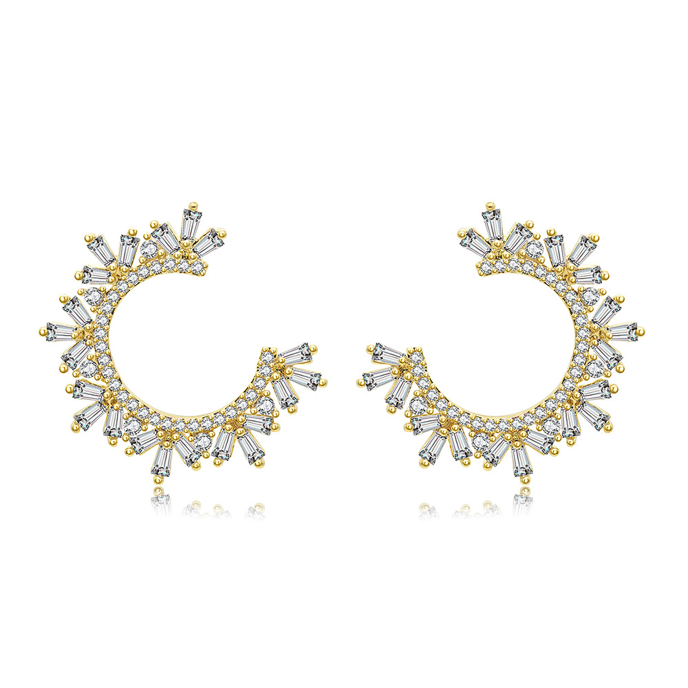 Gold Plated Baguette CZ Circle Earrings